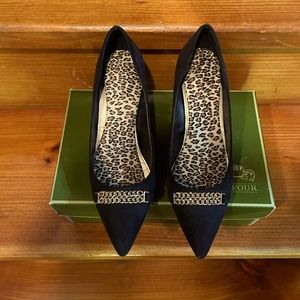 Coach and Four faux suede, embellished pump, size 8